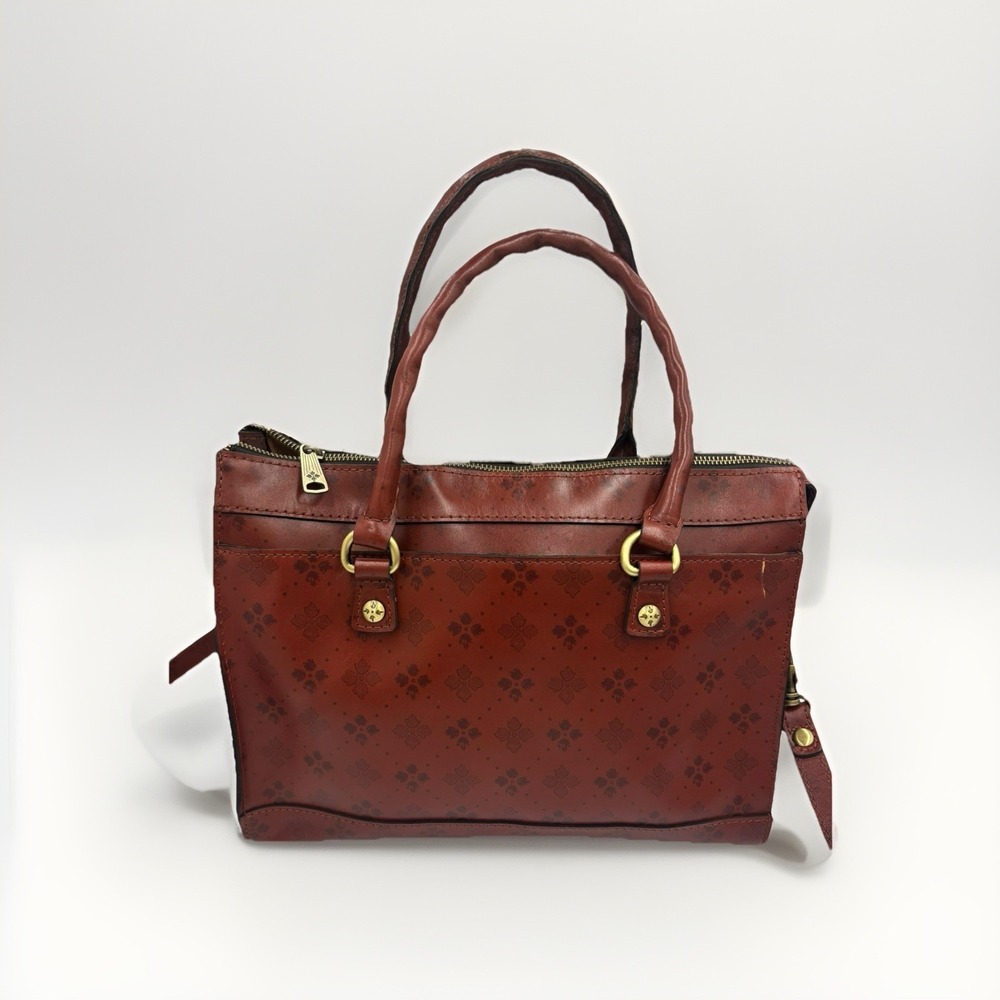 Patricia Nash Josselin leather satchel brown signature floret print Zip Closure
